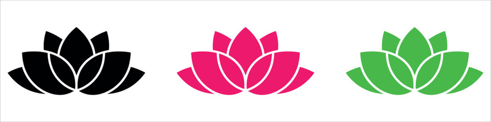 Elegant lotus flowers in black, pink, and green offer a modern touch for wellness brands, spiritual retreats, or simple botanical beauty.