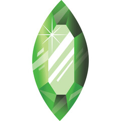 Marquise Cut Emerald Gemstone with Facets and Sparkles on Transparent Background