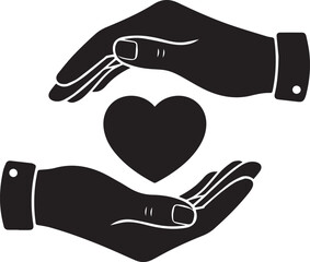Hands holding and protecting a black heart symbol representing care and compassion for international volunteer day
