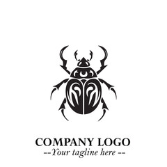 Beetle Logo Symbol in Black on the White Background with Simple Modern Insect Design