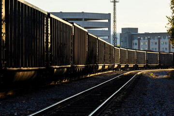 Obraz premium Train of hopper cars in late afternoon light