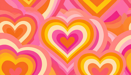 Retro groovy heart pattern in warm pink and orange tones