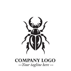 Beetle Logo Symbol in Black on the White Background with Simple Modern Insect Design