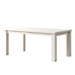 A simple white rectangular table with thick legs isolated against a black background in studio shot
