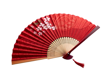 Red Folding Fan with Cherry Blossoms and Tassel
