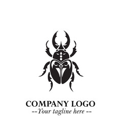 Beetle Logo Symbol in Black on the White Background with Simple Modern Insect Design