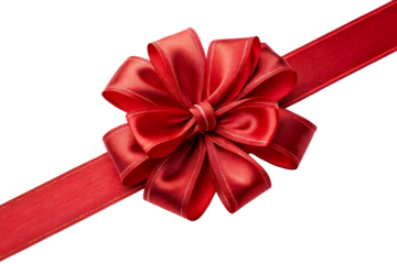Satin Red Gift Bow and Ribbon on White Background