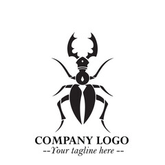 Beetle Logo Symbol in Black on the White Background with Simple Modern Insect Design