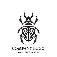 Beetle Logo Symbol in Black on the White Background with Simple Modern Insect Design