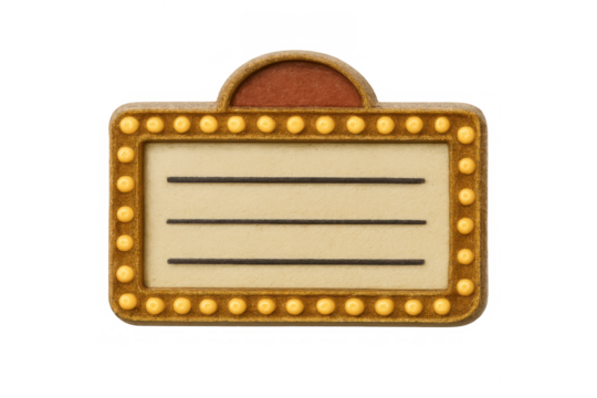 Blank retro movie theater marquee sign with glowing lightbulbs, template for custom text, isolated object