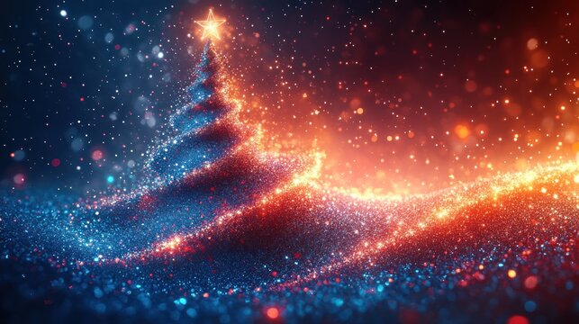 Sparkling, glowing Christmas tree of light particles