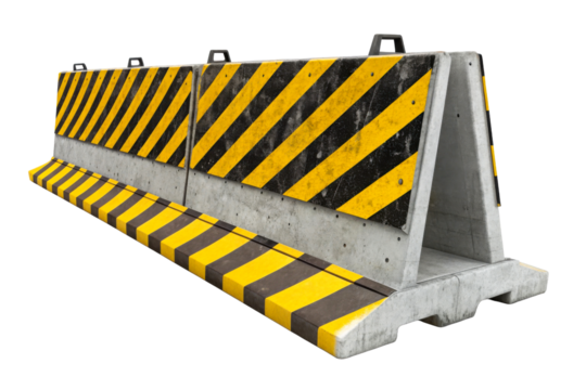 Concrete Traffic Barrier with Yellow Black Warning Stripes