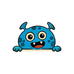 Cute Blue Spotted Monster Cartoon Peeking