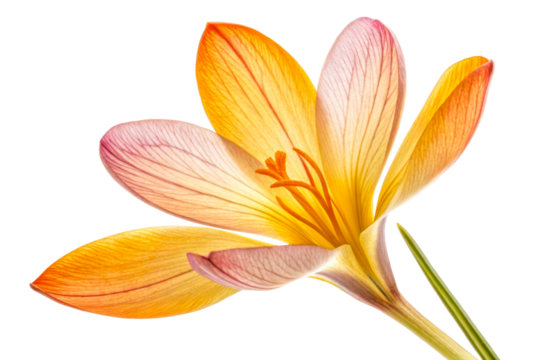 Translucent yellow crocus flower petal illuminated from behind