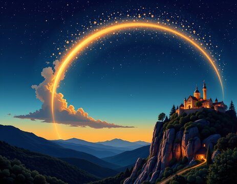 Magical Dusk Landscape with Glittering Cloud Formation