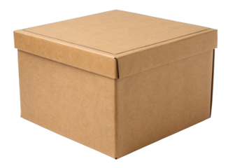brown cube shaped cardboard box isolated on a transparent background.