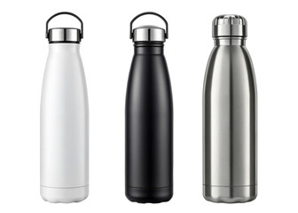 Three reusable water bottles in different colors