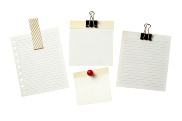 Stationery Notes and Paperclips Arrangement Isolated