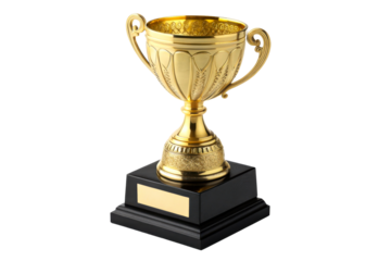 Ornate golden trophy with handles on black base