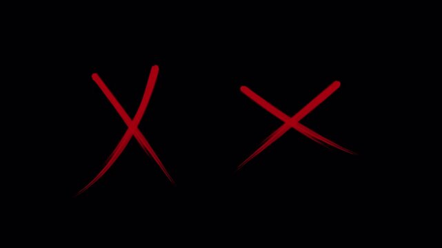 Delete icon animation with red brush stroke crosses on alpha channel transparent for illustrating removal or cancellation.