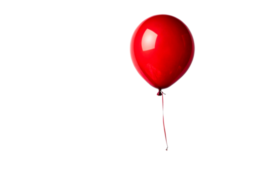 Single Red Balloon Suspended Against White Background