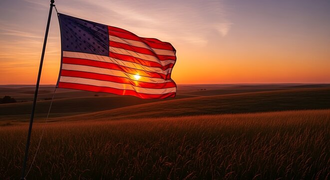 American Flag at Sunset - A Symbol of Freedom and Hope.
