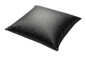 Black textured square cushion with piped edges on white background