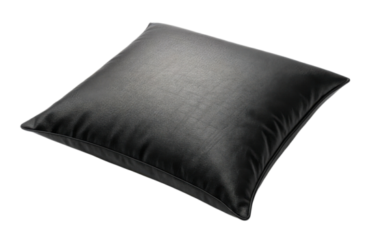 Black textured square cushion with piped edges on white background