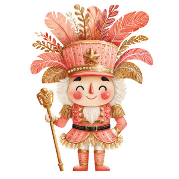 Colorful Character in a Festive Costume Holding a Scepter With Feathered Headdress
