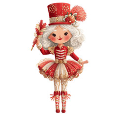 Fototapeta premium Colorful Clip Art of a Joyful Performer in a Festive Costume With a Top Hat and Wand