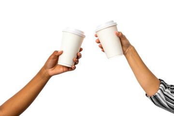 Two hands clinking coffee cups