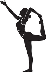 Silhouette of a woman performing a graceful dancer pose in yoga on a white background