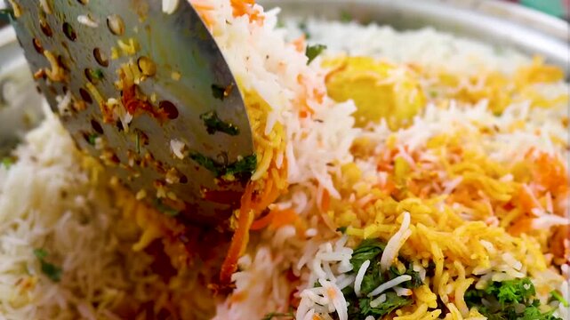 Egg dum biryani is served