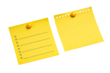 Two Yellow Note Papers Pinned to a White Surface