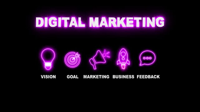 Digital marketing concept icons on black background. Infographic design. Chart with animated icons. internet and target isolated on transparent background. Social media platforms of viral content