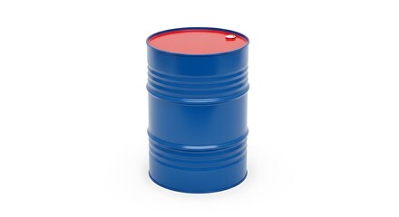 Blue and Red Oil Drum on White Background.