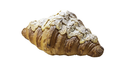Freshly Baked Almond Croissant with Powdered Sugar on Gradient Background