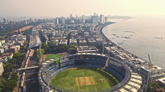 Aerial View of Mumbai's Iconic Queen's Necklace. skyline cityscape of Mumbai, India.