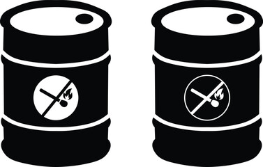 Black silhouette vector of oil barrels with flame hazard symbol industrial fuel and flammable Material illustration
