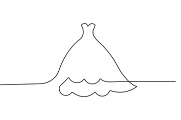 Wedding dress continuous one line drawing minimalist style isolated elegant outline vector illustration
