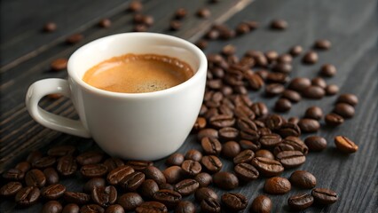 Coffee mug with beans aromatic caffeine concept