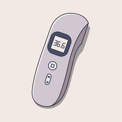 Infrared Thermometer Line Art Illustration Depicting Modern Contactless Digital Temperature Measuring Device for Accurate Body Health Monitoring