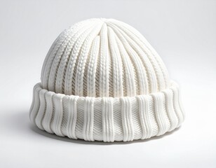 White knit beanie hat isolated