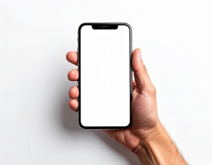 Hand holding smartphone with blank screen