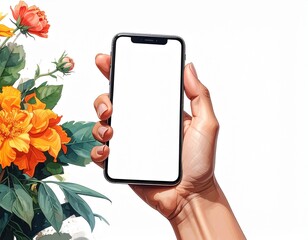 Smartphone hand flowers digital device