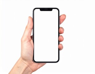 Smartphone held in hand with white screen