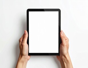 Hands holding blank tablet screen