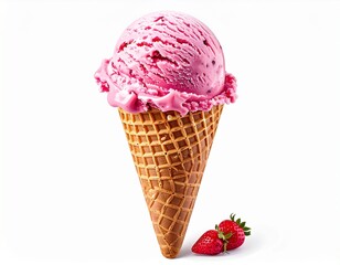 Strawberry ice cream in waffle cone