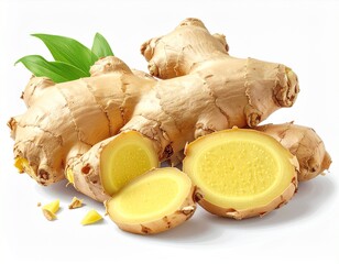 Fresh ginger root with slices