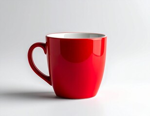 Red ceramic mug on white surface